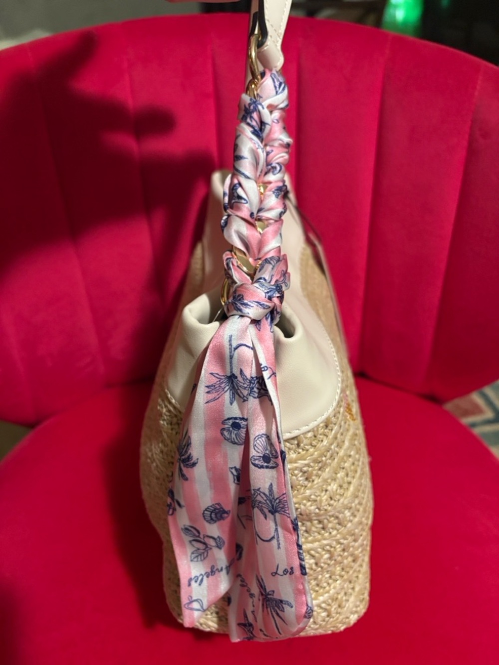 BCBGeneration Cream-Trim Straw Shoulder Bag with Pink Ice Cream Motifs - Picture 2 of 11